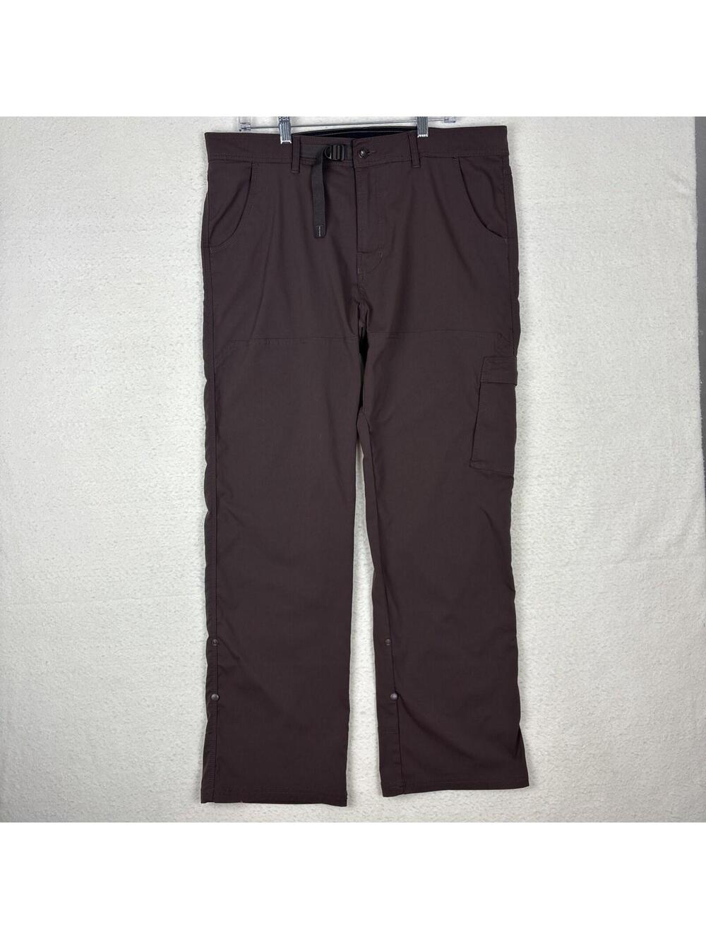 prAna Breathe Cargo Nylon Pants Mens 2XL‎ 38x32 Brown Belted Hiking Straight Leg
